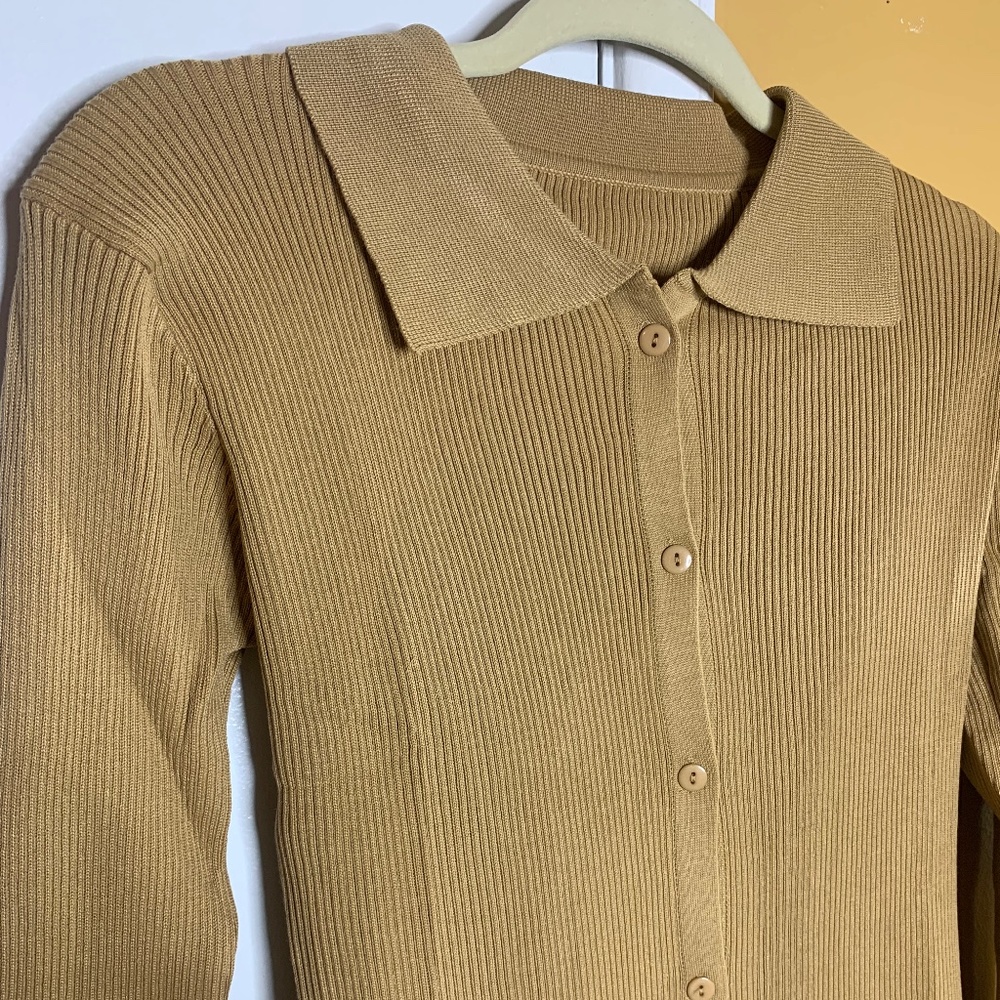 Long collar tan dress